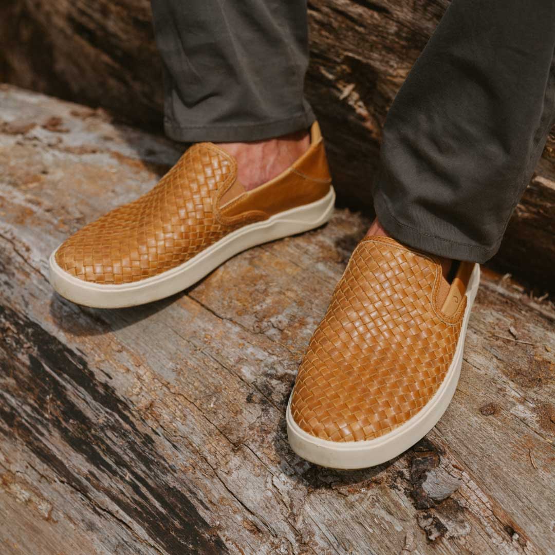 OluKai Lae‘ahi Lauhala Men's Leather Slip-On Sneakers - Men