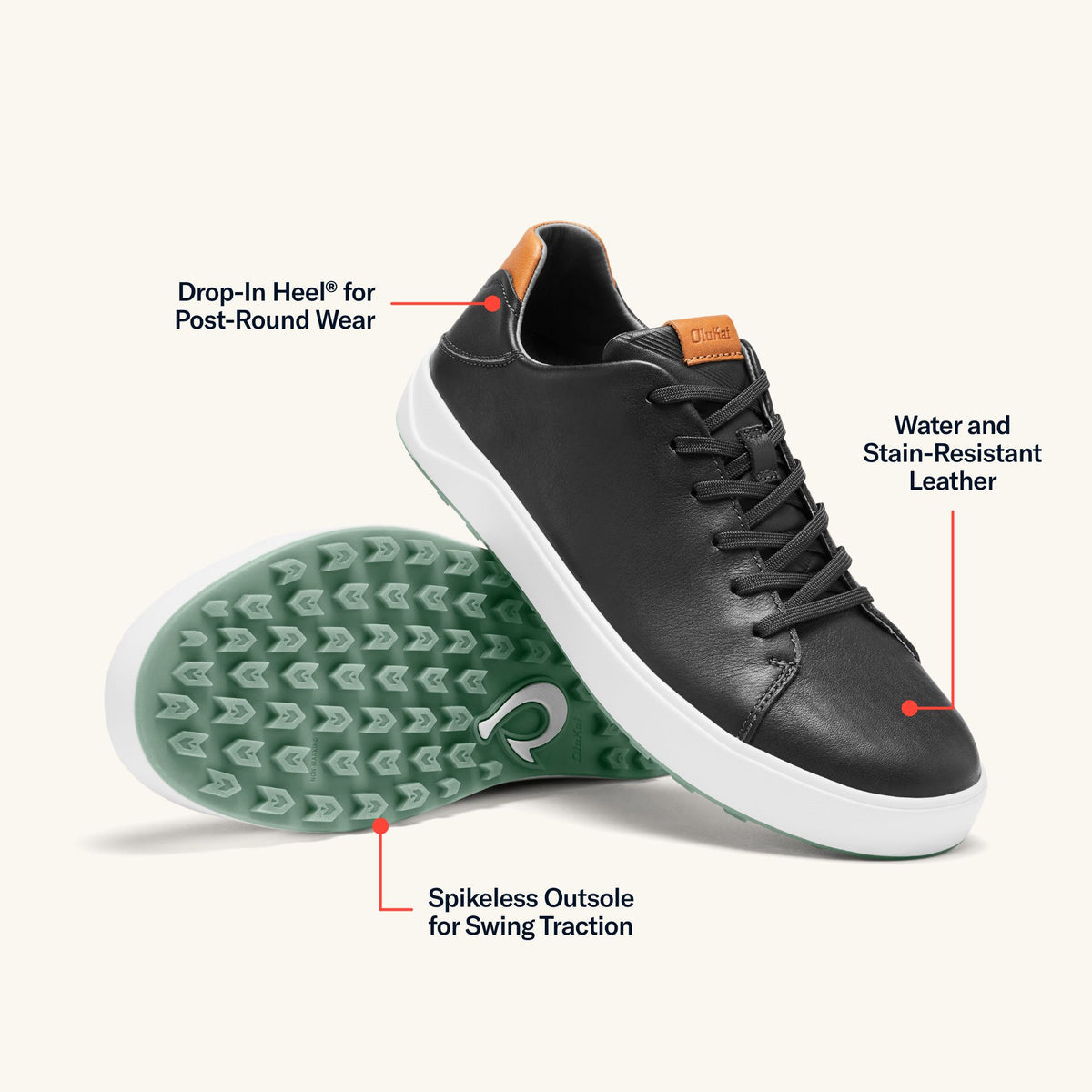 OluKai Wai‘alae Men’s Waterproof Leather Golf Shoes - Men
